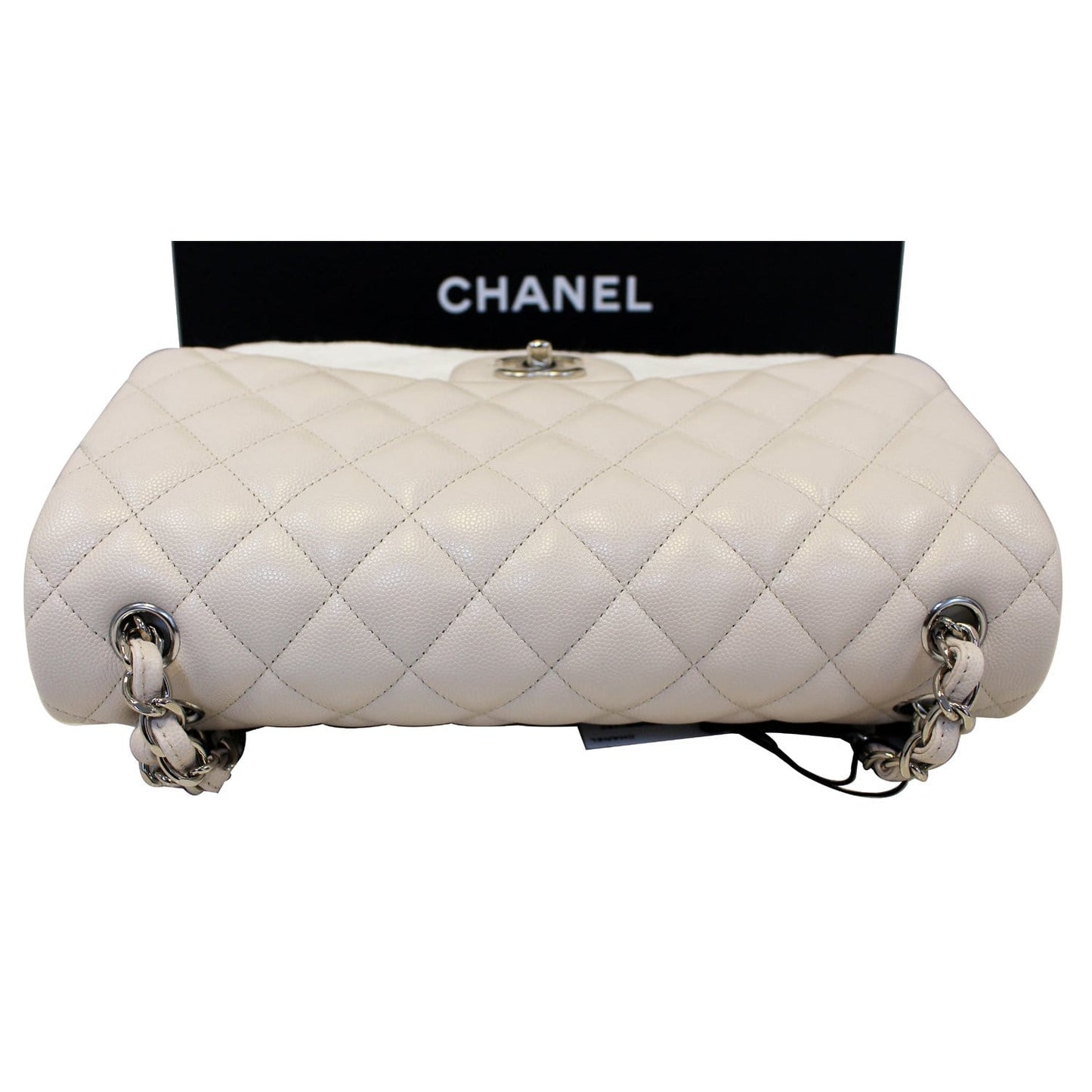 CHANEL Classic Jumbo Double Flap Caviar Leather Ivory Shoulder Bag