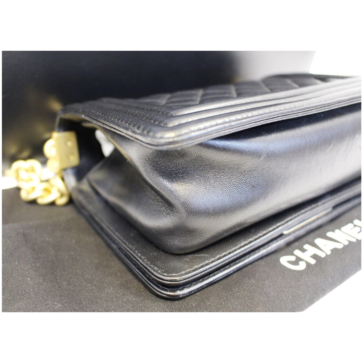 CHANEL Le Boy Small Lambskin Leather Shoulder Bag Black