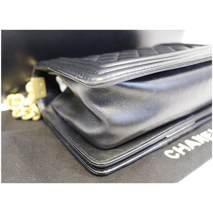 CHANEL Le Boy Small Lambskin Leather Shoulder Bag Black