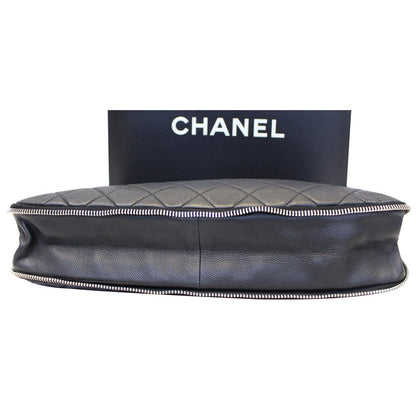 CHANEL Black Quilted Caviar Leather Zip Around Tote Bag