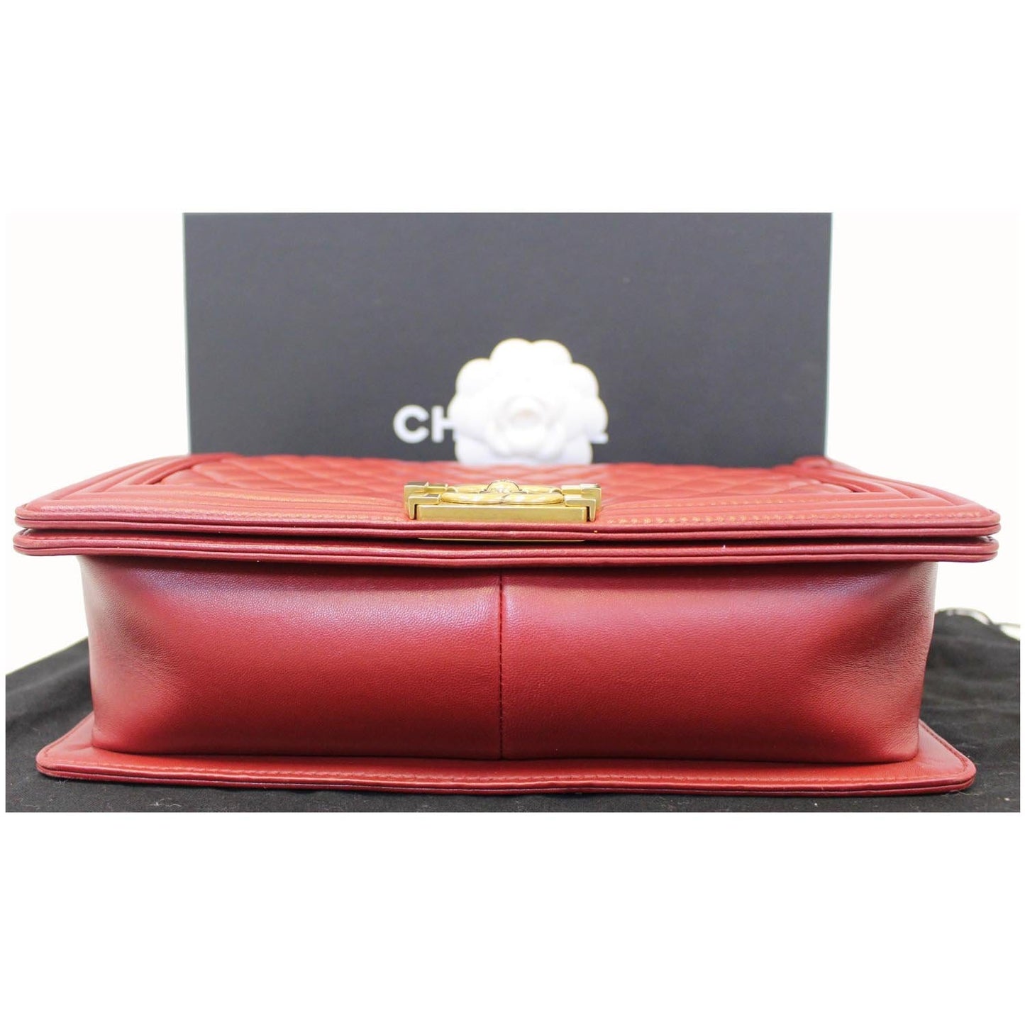 CHANEL Medium Boy Flap Lambskin Leather Shoulder Bag Red