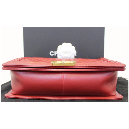 CHANEL Medium Boy Flap Lambskin Leather Shoulder Bag Red