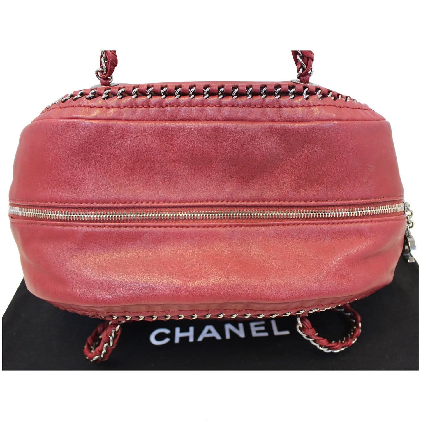 CHANEL Smooth Calfskin Petit Luxe Ligne Bowler Satchel Bag Red