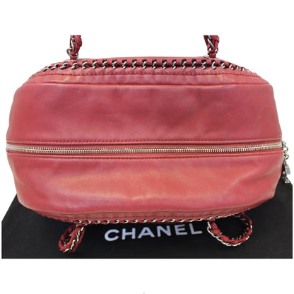 CHANEL Smooth Calfskin Petit Luxe Ligne Bowler Satchel Bag Red