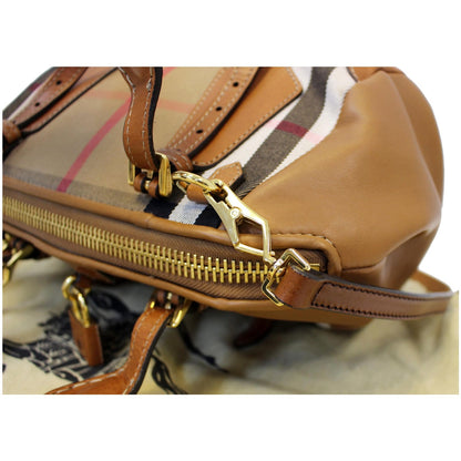 BURBERRY Blaze House Check and Leather Shoulder Bag Brown