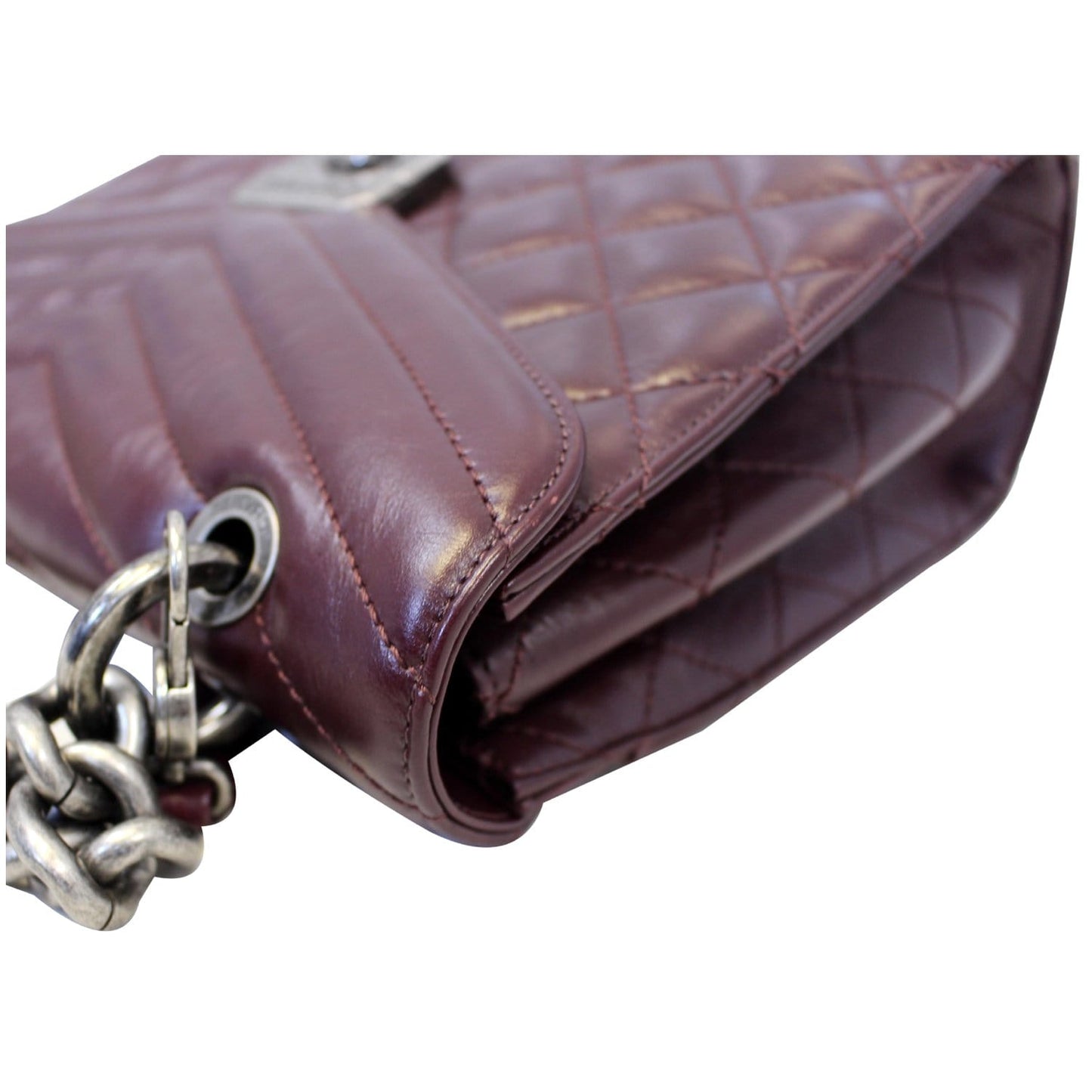 CHANEL Quilted Sheepskin Flap Bag With Handle Shoulder Bag Burgundy