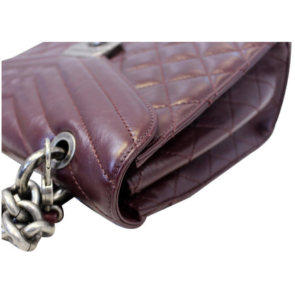 CHANEL Quilted Sheepskin Flap Bag With Handle Shoulder Bag Burgundy