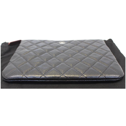 CHANEL Caviar Leather Large O-Case Zip Pouch Black