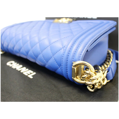 CHANEL Boy Medium Lambskin Leather Shoulder Bag Blue