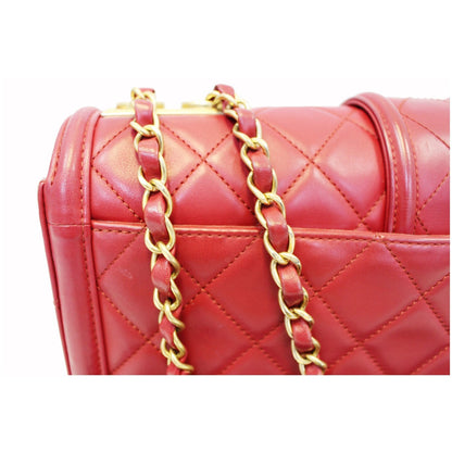 CHANEL Large Elegant CC Flap Calfskin Leather Shoulder Bag Red