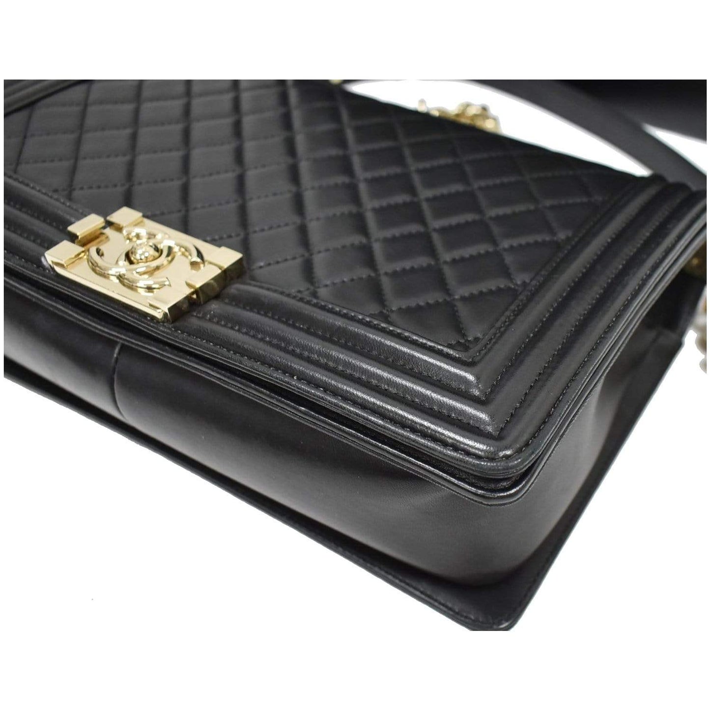 CHANEL Medium Boy Flap Lambskin Leather Shoulder Bag Black