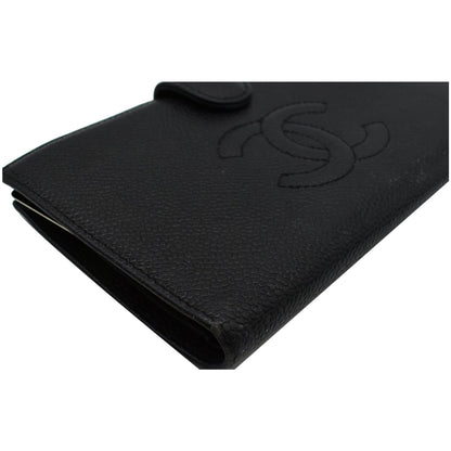 CHANEL Vintage CC Caviar Leather Bifold Wallet Black