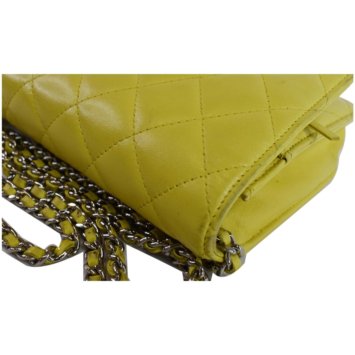 CHANEL Wallet On Chain Lambskin Leather WOC Crossbody Bag Yellow