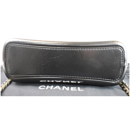 CHANEL Gabrielle Metallic Crumpled Leather Hobo Shoulder Bag Black/Gold