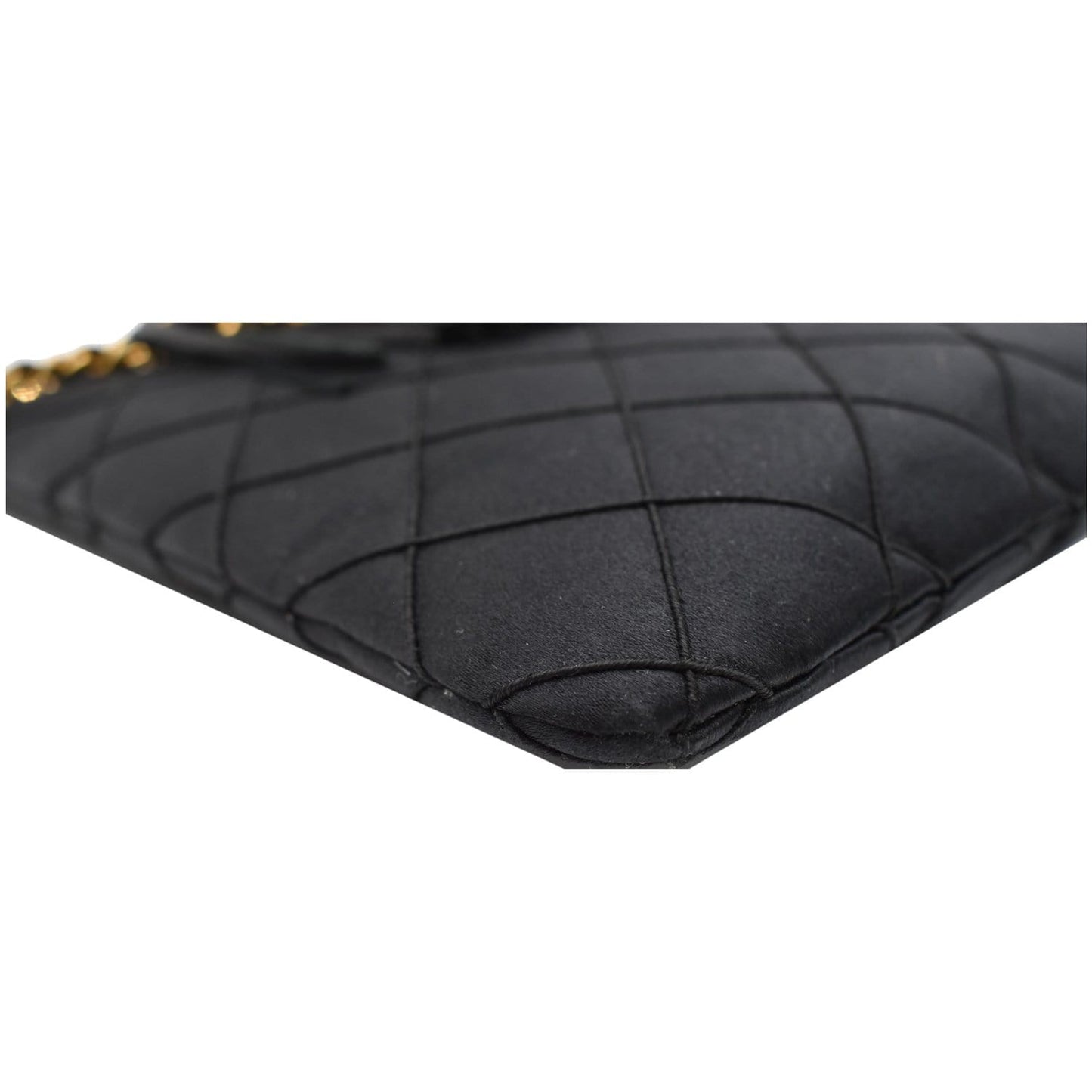 CHANEL Vintage Quilted Satin Tassel Shoulder Bag Black