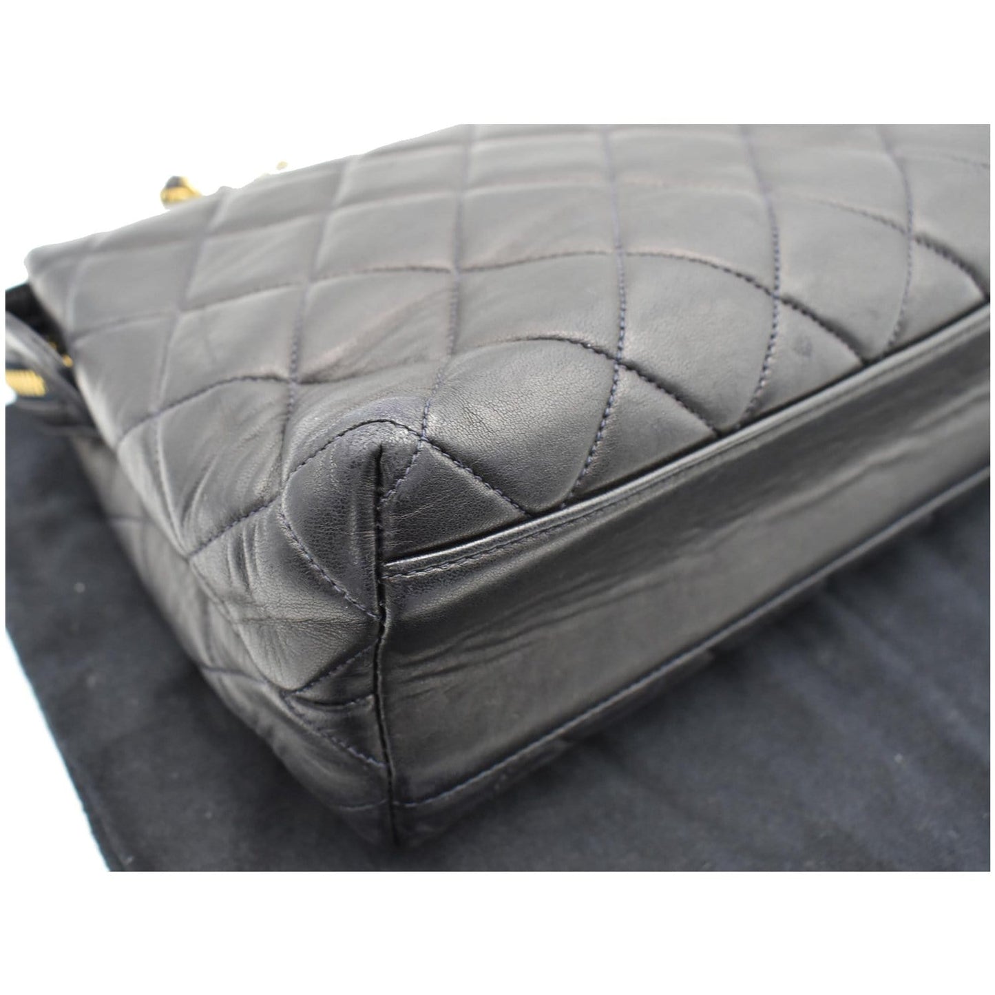 CHANEL Vintage Quilted Leather Chain Handle Tote Bag Black