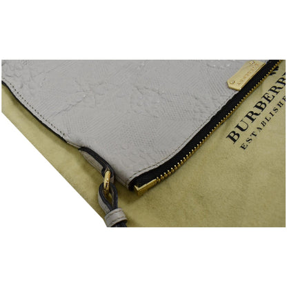 BURBERRY Chichester Embossed Leather Crossbody Clutch Bag White
