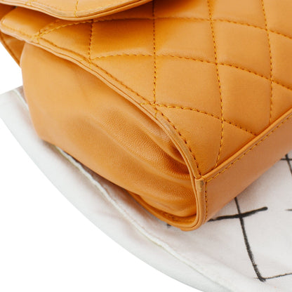 CHANEL Classic Flap Drawstring Quilted Lambskin Leather Shopper Shoulder Bag Orange - Hot Deals