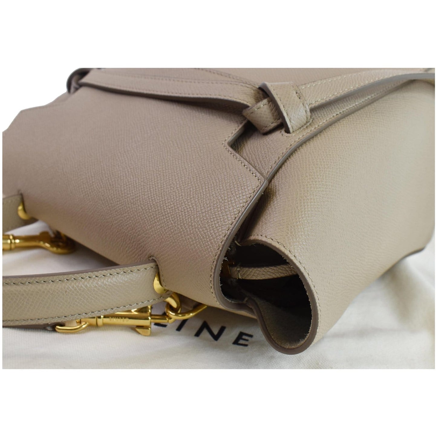 CELINE Micro Belt Grained Calfskin 2Way Shoulder Bag Taupe