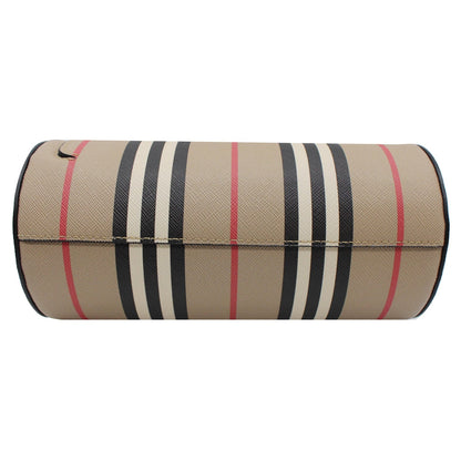 BURBERRY Icon Stripe E-canvas Leather Barrel Shoulder Bag Beige