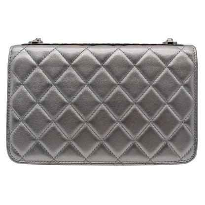 CHANEL Trendy CC Quilted Leather Wallet on Chain Crossbody Bag Silver
