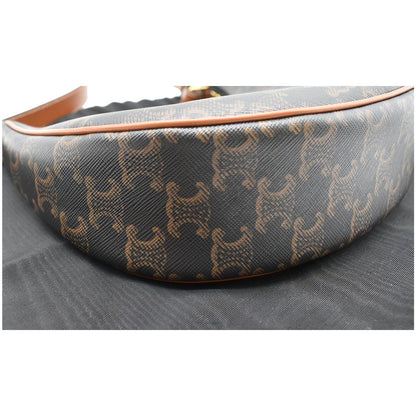 CELINE Ava Triomphe Canvas Calfskin Shoulder Bag Brown