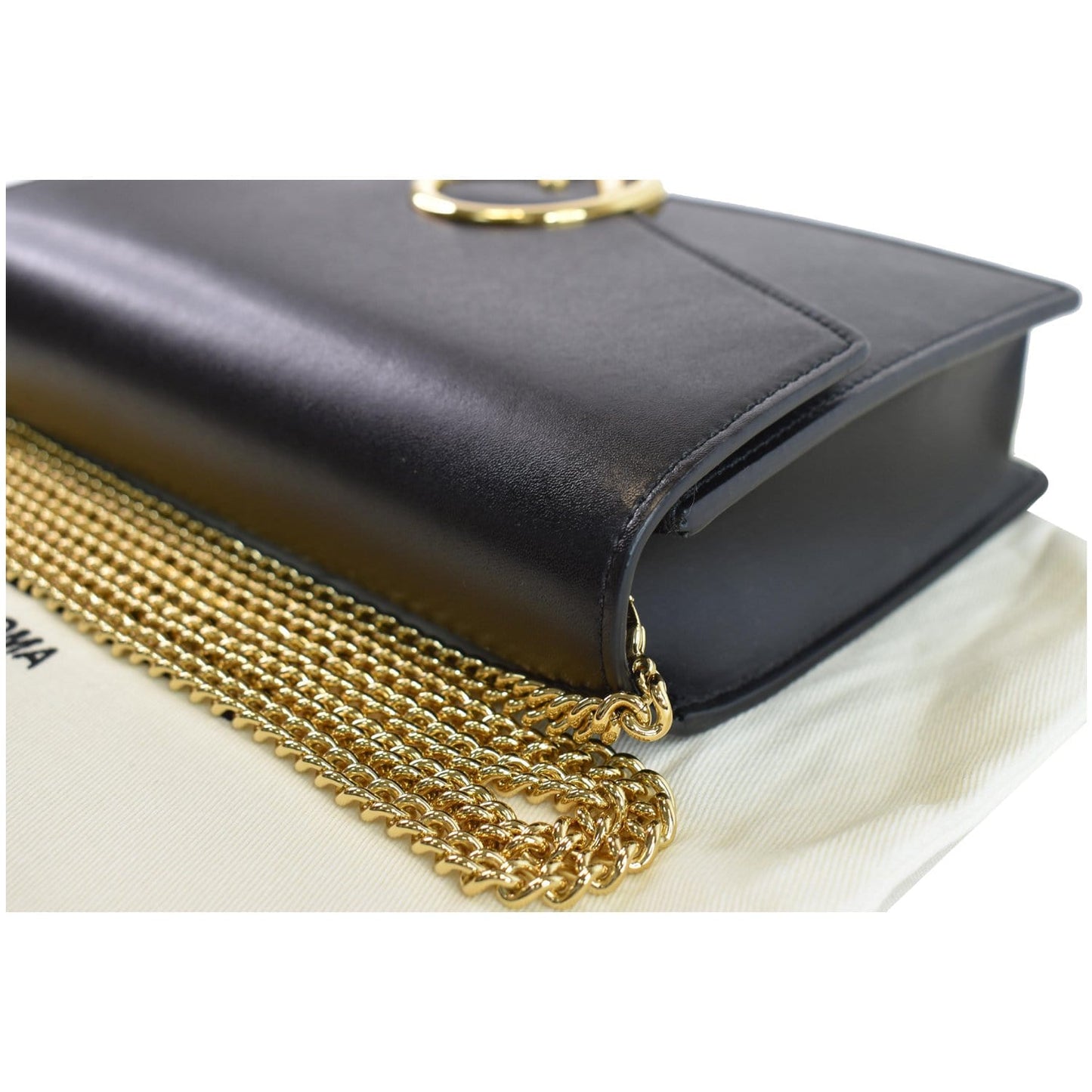 FENDI Vitello F is Envelope Leather Wallet on Chain Crossbody Bag Black
