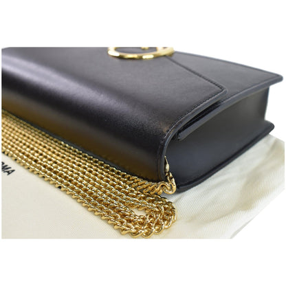 FENDI Vitello F is Envelope Leather Wallet on Chain Crossbody Bag Black