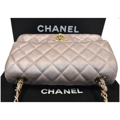 CHANEL Mini Rectangular Flap Goatskin Leather Shoulder Bag Metallic