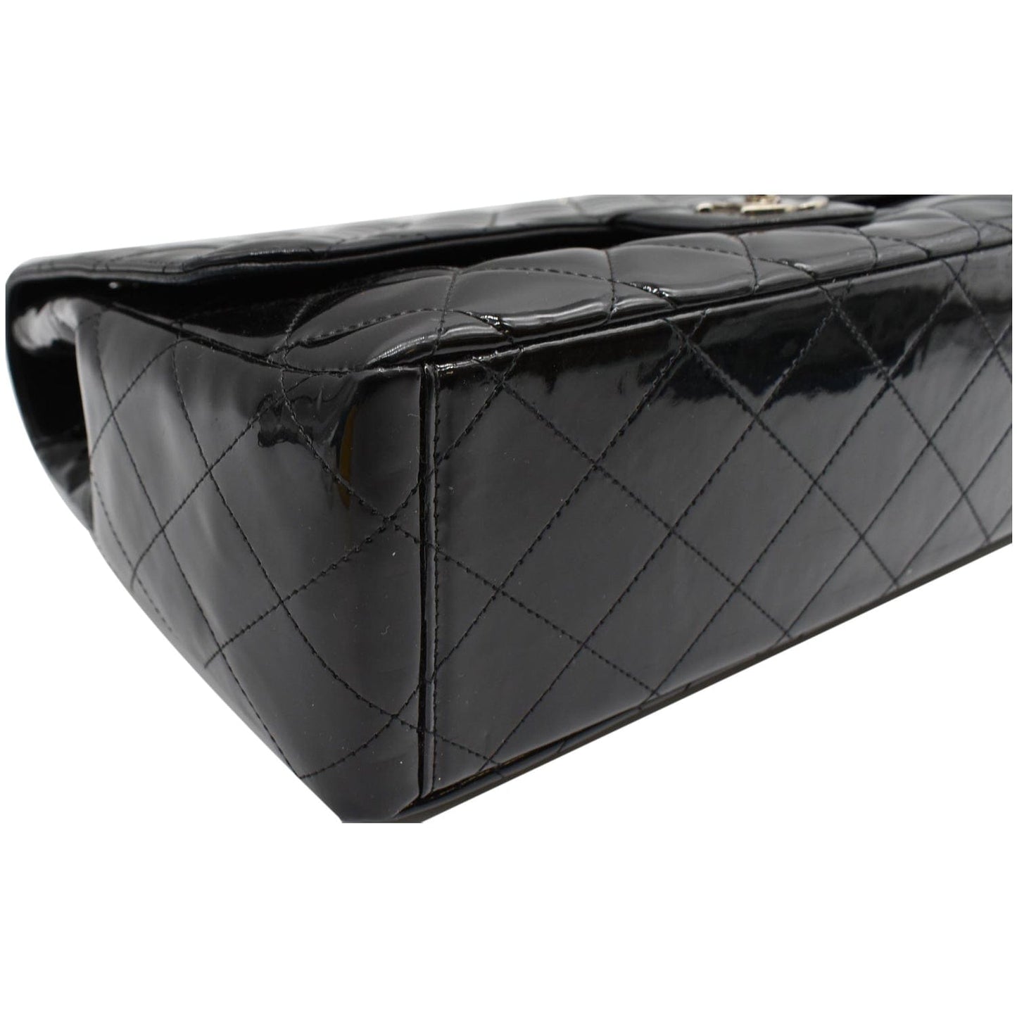 CHANEL Classic Maxi Single Flap Quilted Patent Leather Shoulder Bag Black