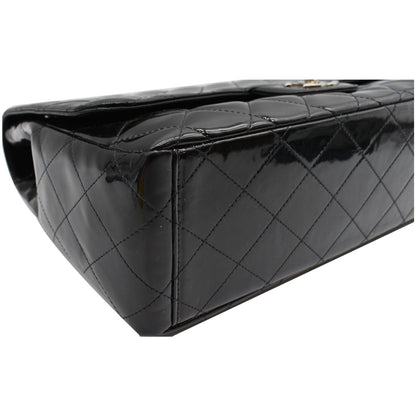 CHANEL Classic Maxi Single Flap Quilted Patent Leather Shoulder Bag Black
