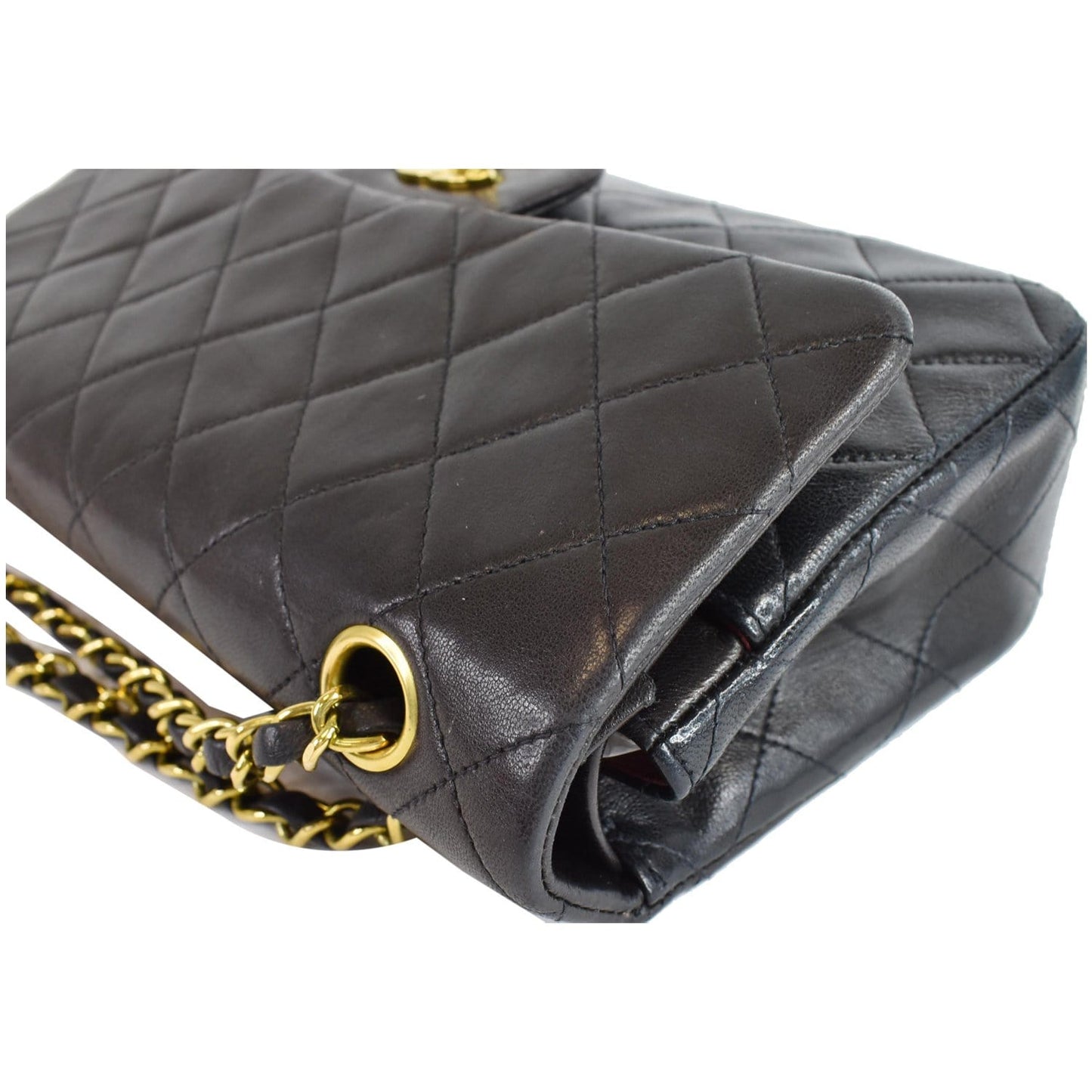 CHANEL Vintage Double Flap Lambskin Shoulder Bag Black