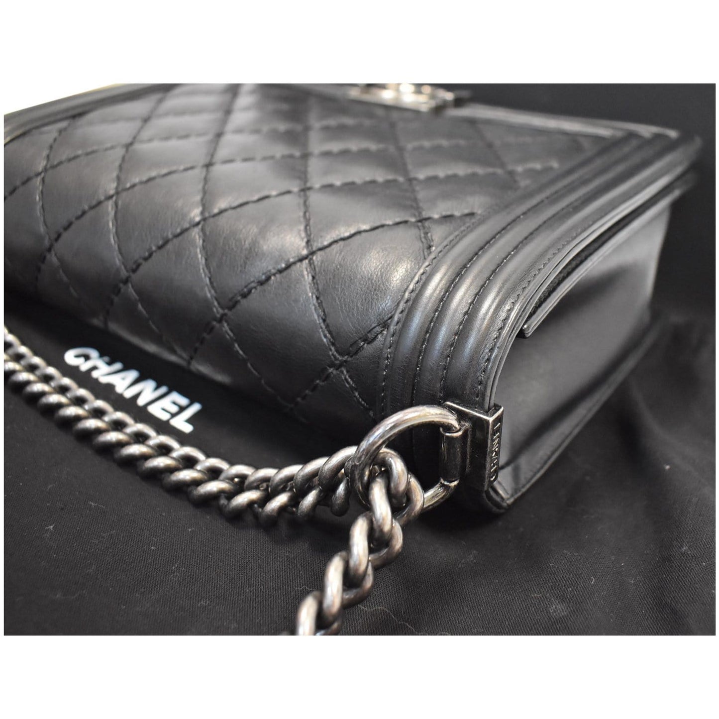 CHANEL Double Stitch Boy Flap Medium Calfskin Shoulder Bag Black