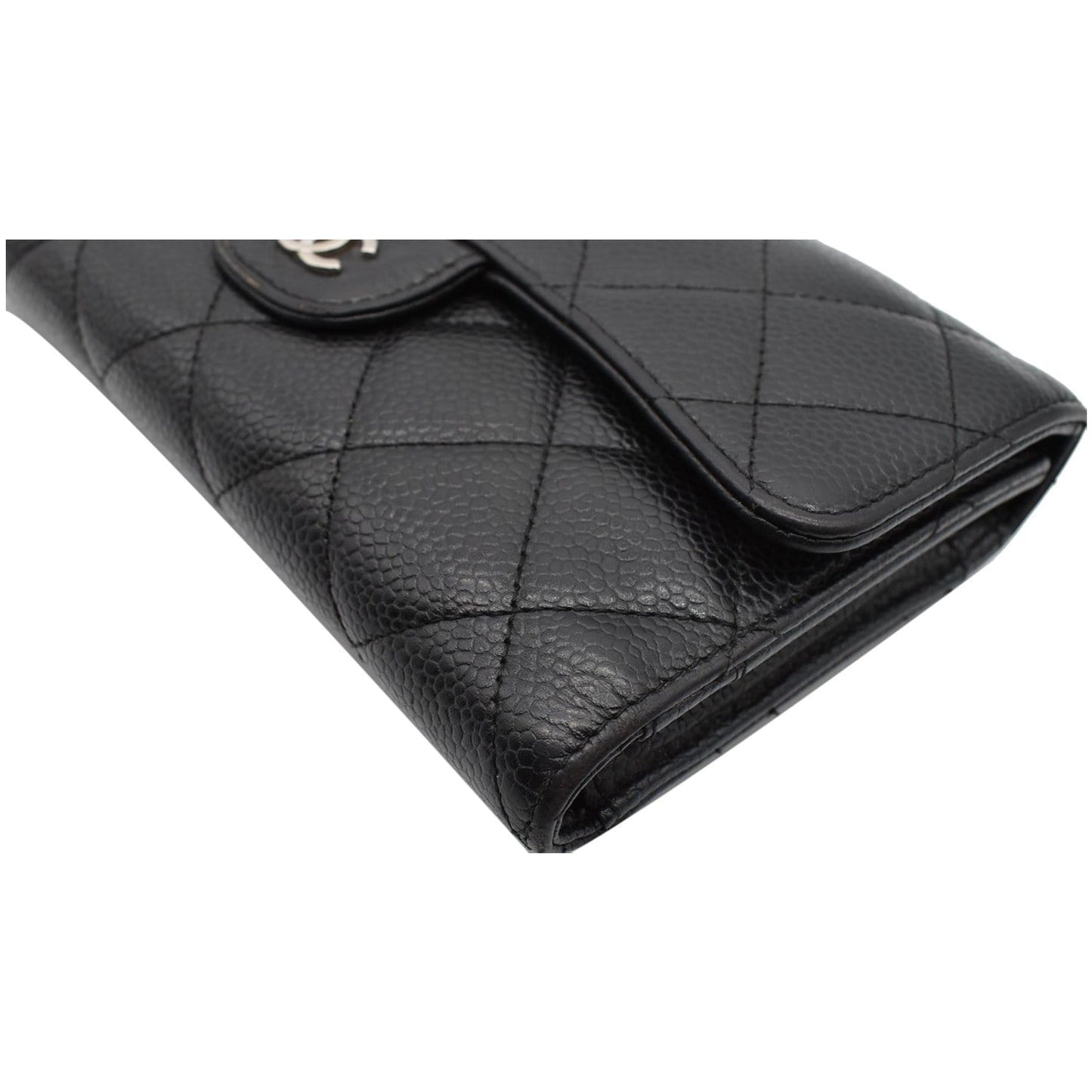 CHANEL Classic Flap Caviar Leather Card Holder Wallet Black
