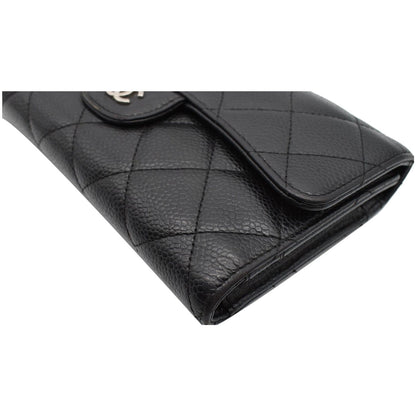 CHANEL Classic Flap Caviar Leather Card Holder Wallet Black