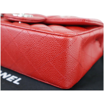CHANEL Mini Rectangular Flap Caviar Quilted Leather Shoulder Bag Red