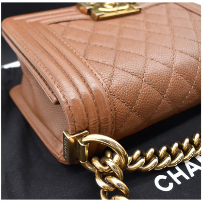 CHANEL Small Boy CC Chain Leather Shoulder Bag Brown