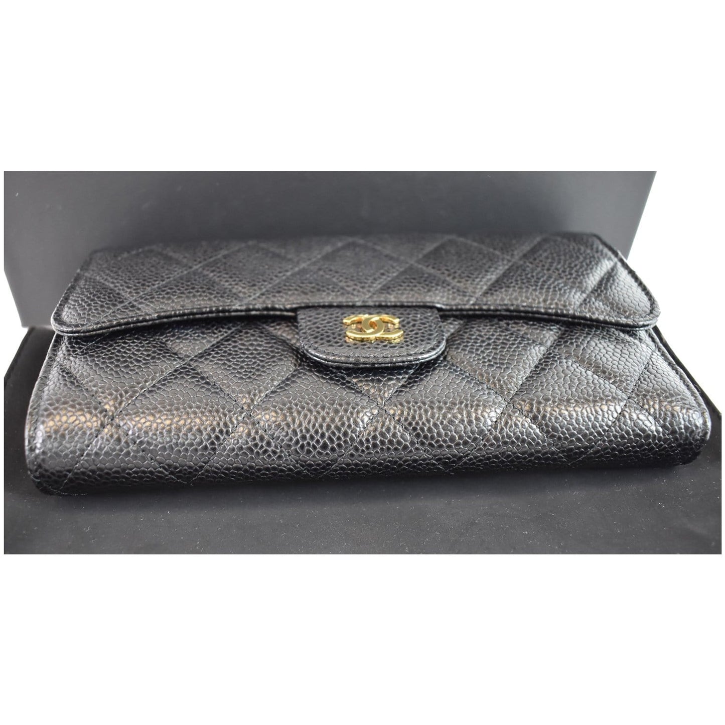 CHANEL Large Flap Quilted Caviar Wallet Black