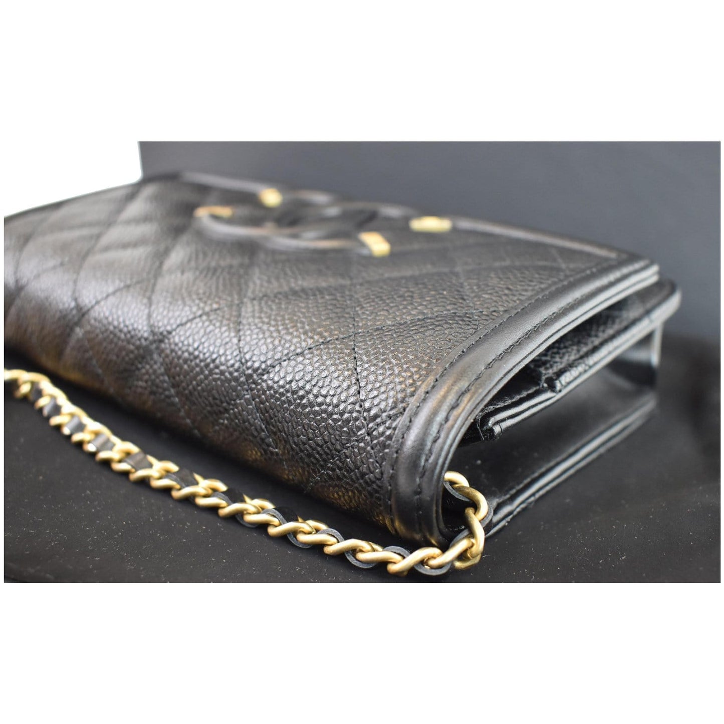 CHANEL CC Filigree Small Flap Caviar Leather Shoulder Bag Black