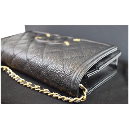 CHANEL CC Filigree Small Flap Caviar Leather Shoulder Bag Black