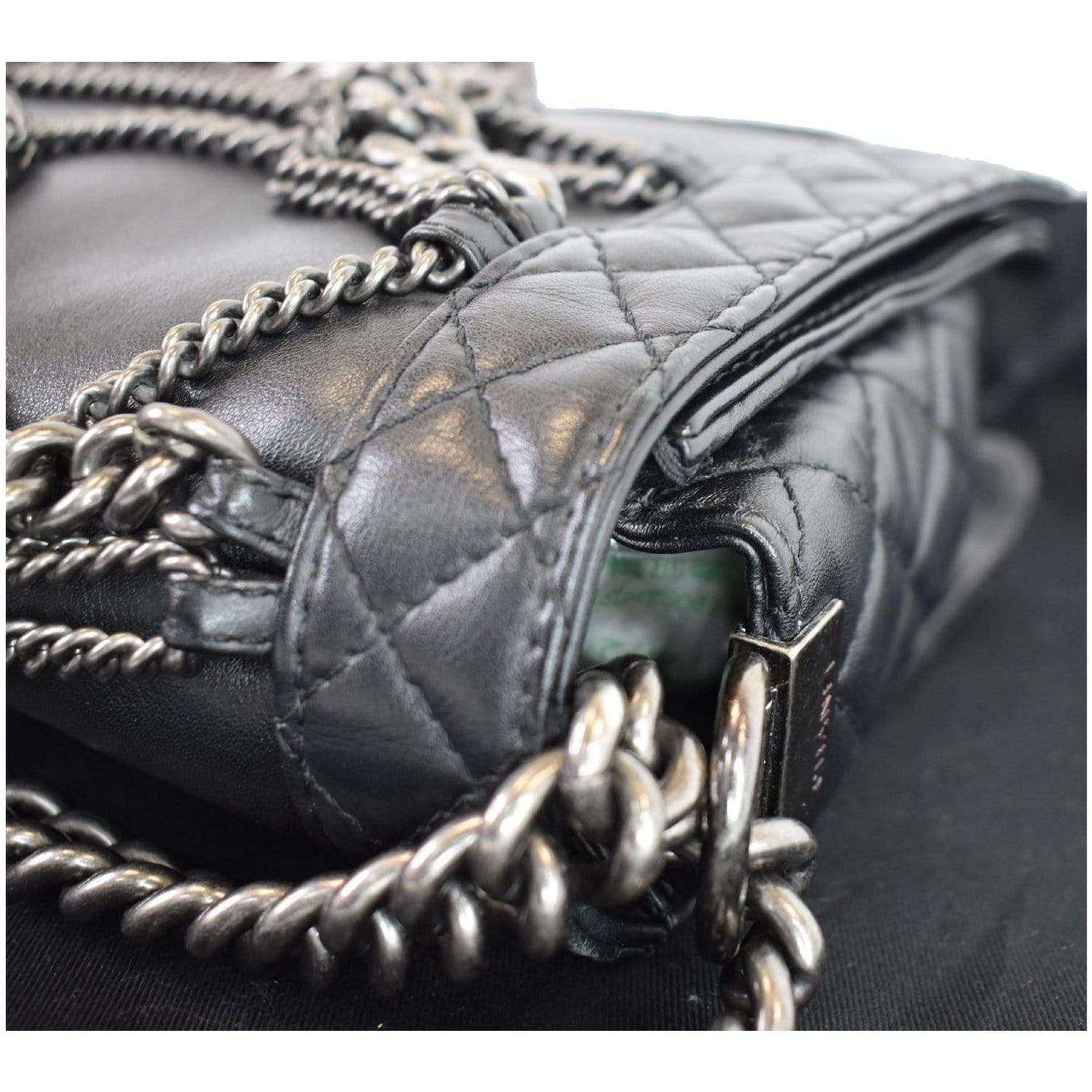 CHANEL Boy Enchained Medium Calfskin Leather Flap Shoulder Bag Black