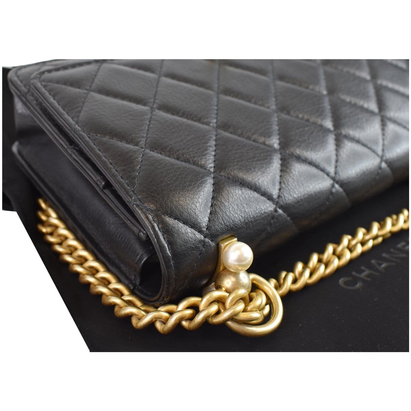 CHANEL Pearl Wallet On Chain Leather Crossbody Bag Black