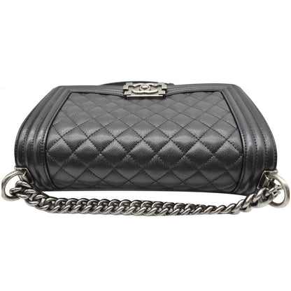 CHANEL Medium Boy Flap Caviar Leather Shoulder Bag Black