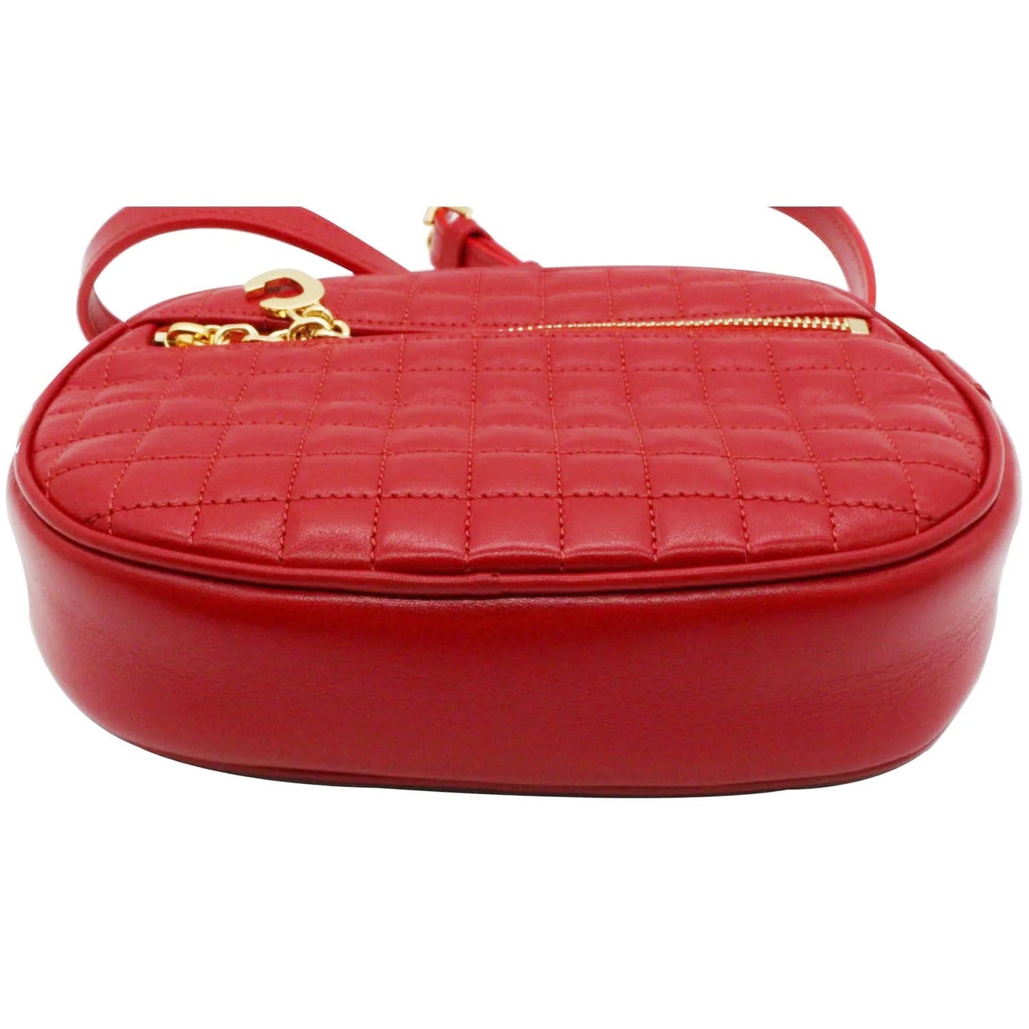 CELINE Women C Charm Small Quilted Calfskin Leather Camera Bag Red