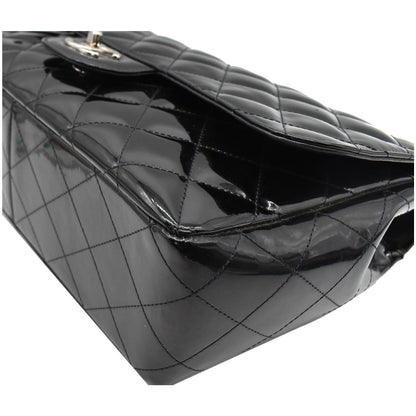 CHANEL Jumbo Single Flap Patent Leather Shoulder Bag Black