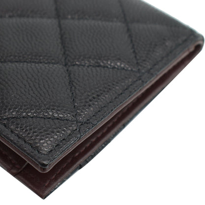 CHANEL CC Card Holder Quilted Caviar Leather Wallet Black