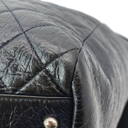 CHANEL Glazed Aged Calfskin Distressed Tote Shoulder Bag Blue