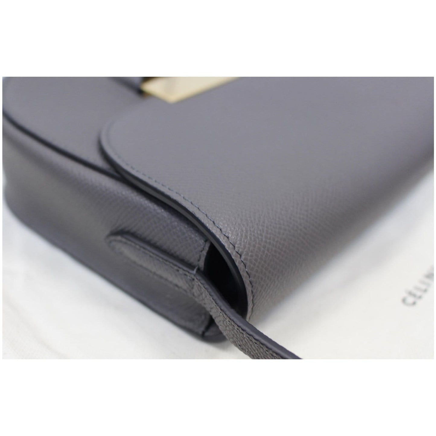 CELINE Trotteur Small Grained Calfskin Leather Shoulder Bag Grey