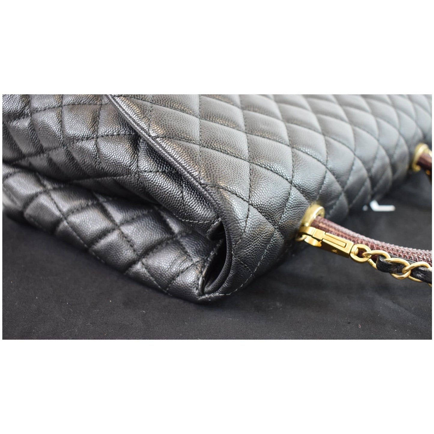 CHANEL Medium Coco Quilted Caviar Lizard Handle Shoulder Bag Black