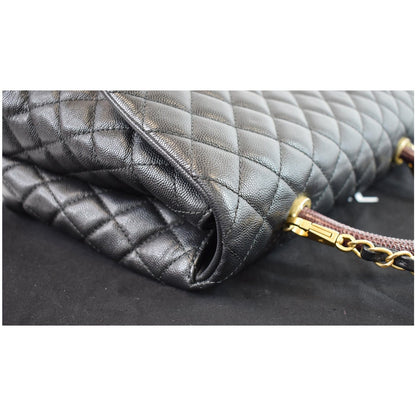 CHANEL Medium Coco Quilted Caviar Lizard Handle Shoulder Bag Black